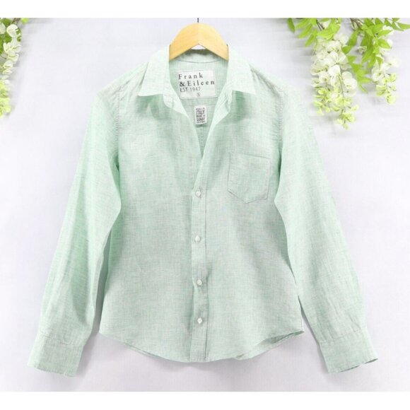 Frank & Eileen Tops - Frank & Eileen Women's Light Green 100% Italian Linen Button Down Shirt Top Sz S